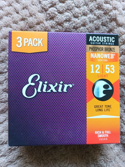 Струни 3 pack Elixir Nanoweb Phosphor Bronze 12-53