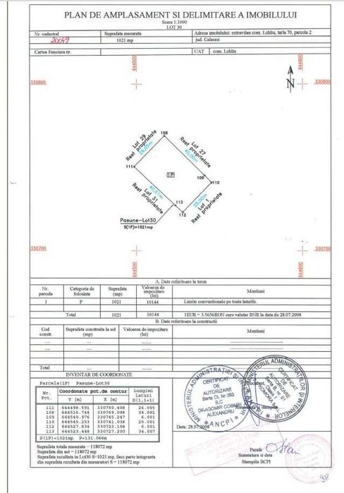 Teren de vanzare cu deschidere Lacul Lehliu Sat - Intravilan 2105 mp