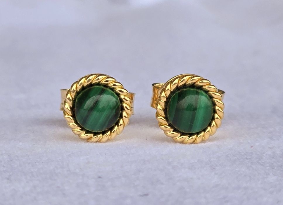 Cercei din aur galben 18k cu malahit natural, handmade