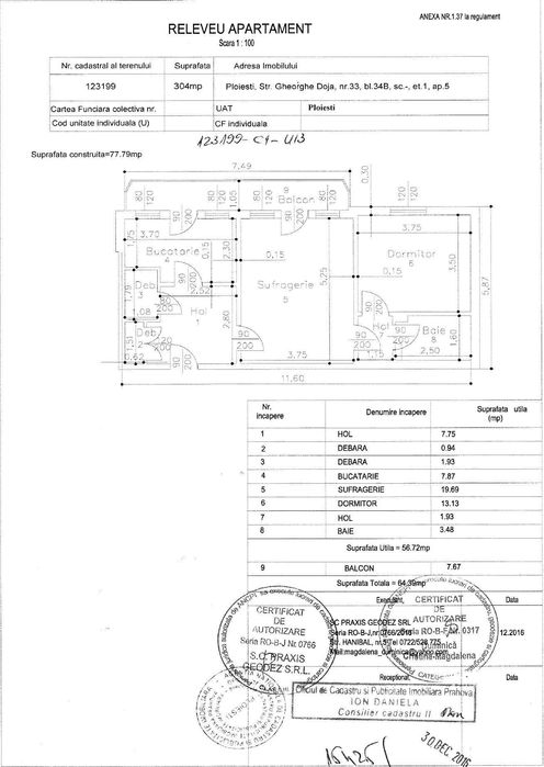 Apartament 2 camere, cu vedere larga la Palatul de Justitie, central, etaj 1, luminos, orientare sudica.