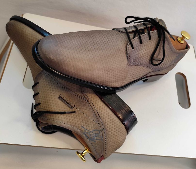 Pantofi derby 43 premium Bugatti piele naturala embosata camel
