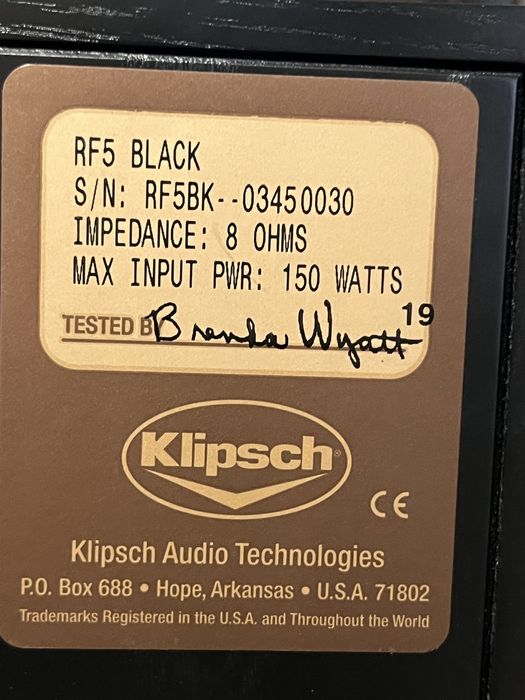 Boxe superbe Klipsch RF-5 Black 150w RMS 8Ohmi