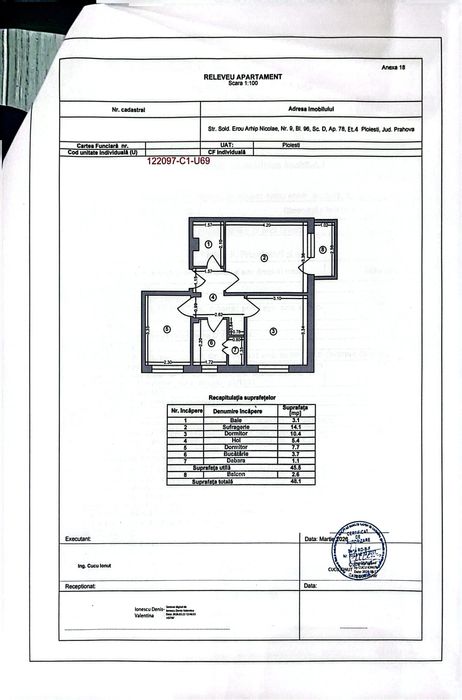 Apartament 3 camere decomandat etaj 4/4, zona vest, bloc fara risc seismic