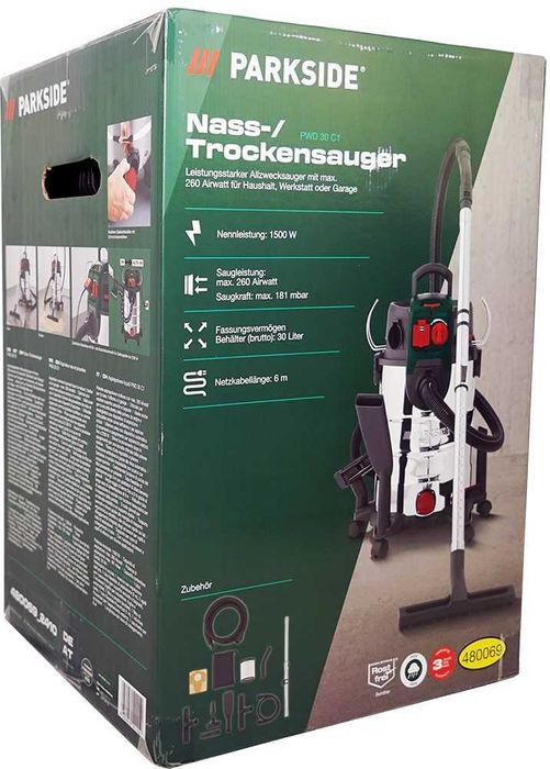 Индустриална Прахосмукачка Parkside 1500w за мокро и сухо почистване