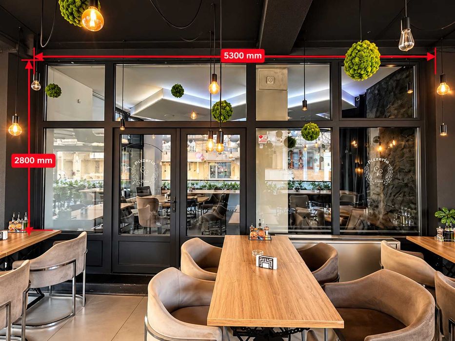 Geamuri termopan cu sticla + uși restaurant / vitrine mari cu deschidere – de la 2300 până la 5300 mm