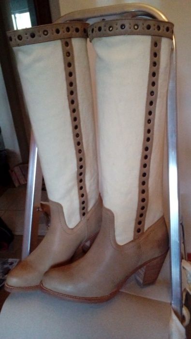 cizme Frye 37 - 37,5, piele si canvas, noi, superbe