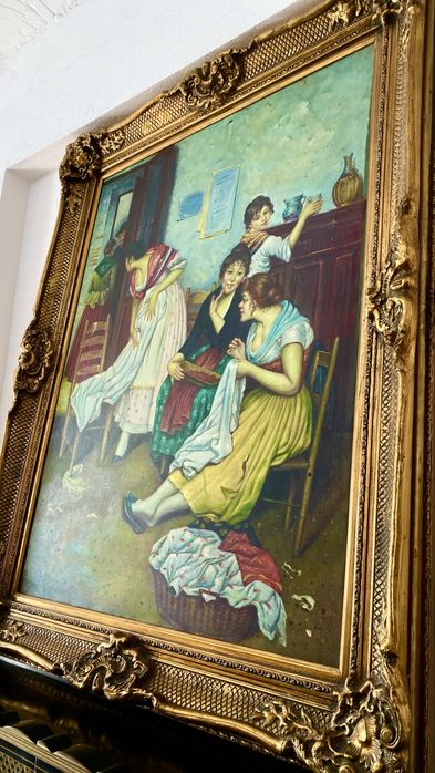 Tablou Dimensiuni Mari Pictat Ulei pe Panza Semnat Rama Lemn