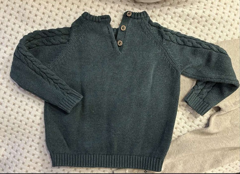 Детски плетени комплекти пуловер и панталон Н&М 98 см зелен и бежов