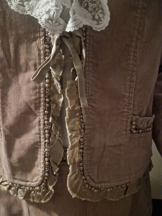 costum vintage sacou si fusta din reiat, roz pudră,  marime L