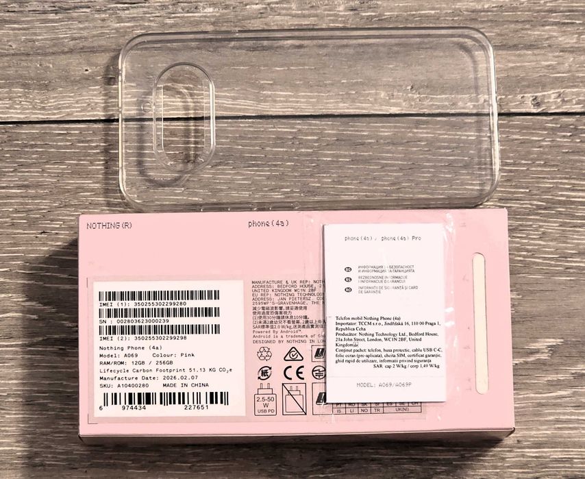 Telefon mobil Nothing Phone 4A, 256GB, 12GB RAM, 5G, Pink, garantie