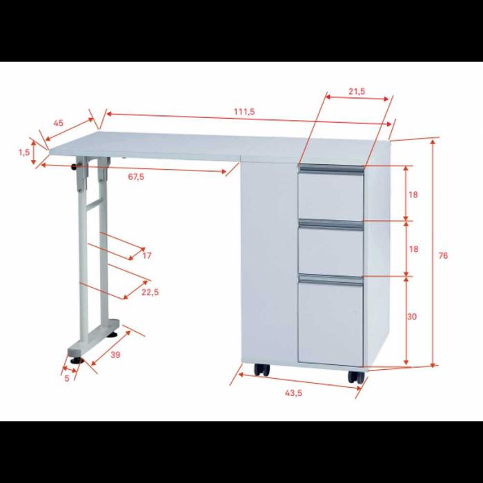 Маса за маникюр Plex 115 х 39 х 76 см - сгъваема