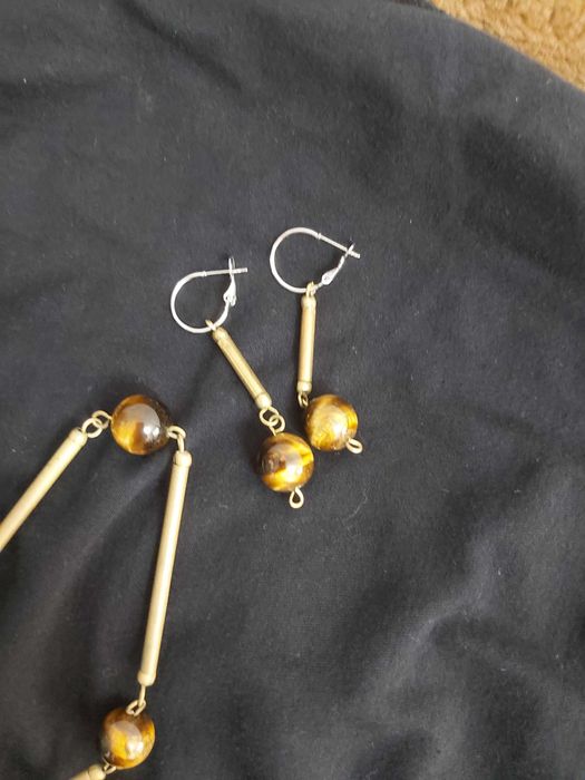 Тигровый глаз бусы и серги