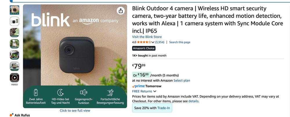 Blink outdoor 4 камера за наблюдение със синк модул и звънец с камера