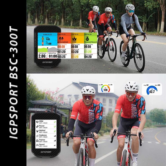 GPS вело компютър IGPSPORT BSC-300T, 2.4" тъчскрийн дисплей (320x240), Тегло: 67г, Bluetooth