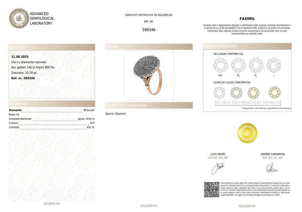 Inel din aur și argint, decorat cu diamante, sfârșitul sec. XIX