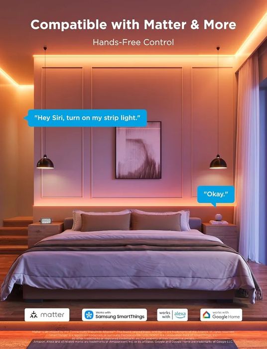 Govee COB LED лента Pro, LED светлини съвместими с Alexa, Google Assistant и Matter, RGBICW светлина с топло бяло, променяща цвета си светлинна лента