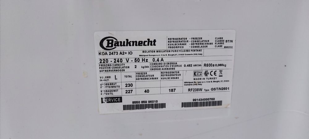 Frigider cu congelator Bauknecht KDA 2473 A2+, Clasa A++,