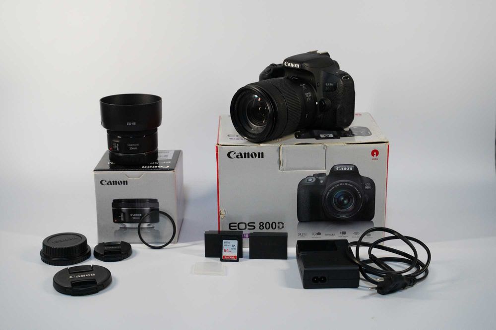 Canon EOS 800D + 18-135mm IS USM + 50mm f/1.8 – kit complet