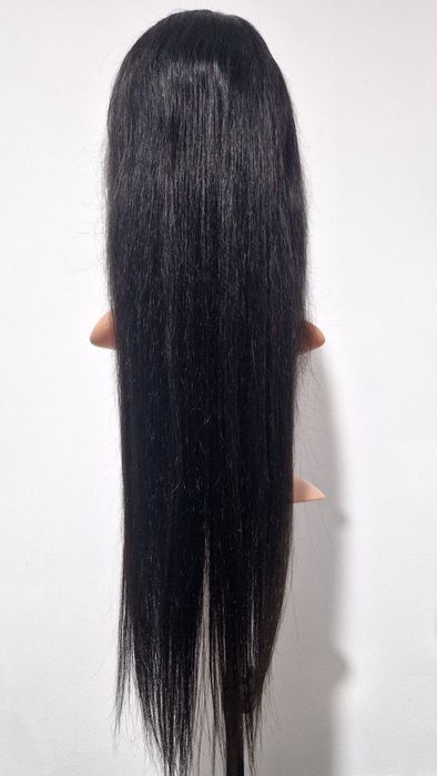 Естествена черна бразилска перука 80 см - Дантела 13×6, Права коса