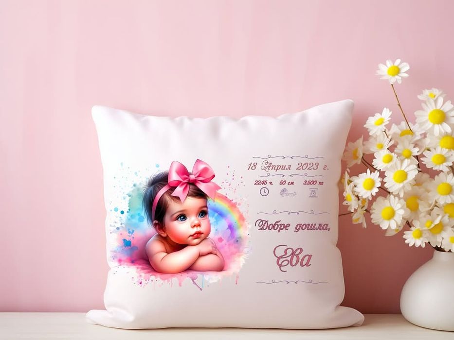 Възглавница визитка, бебе визитка подарък