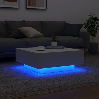 Măsuţă de cafea cu lumini LED, alb, 80x80x31 cm