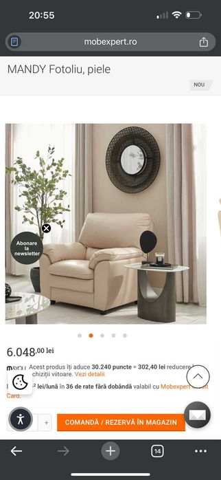 set canapea + 2 fotolii piele naturala Mobexpert Bucuresti sector 1