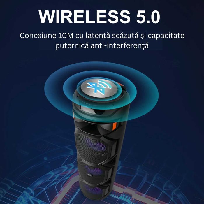 Boxa karaoke portabila Bluetooth cu microfon wireless, lumini LED RGB