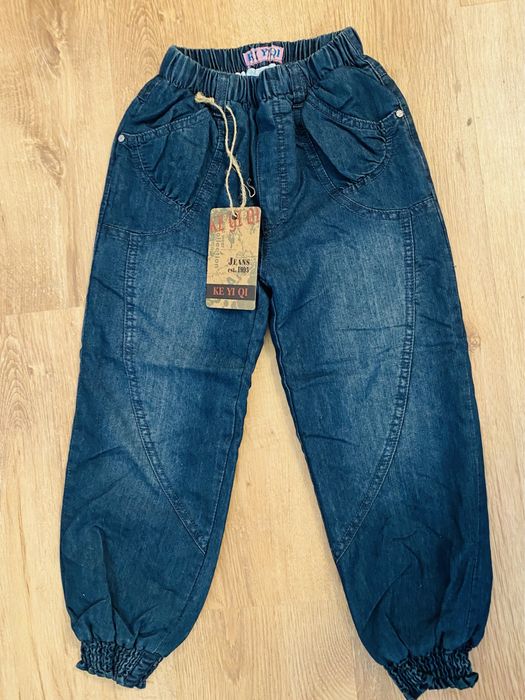 Pantaloni blugi subtiri bumbac 6-7 ani paiete dublati toamna primavara