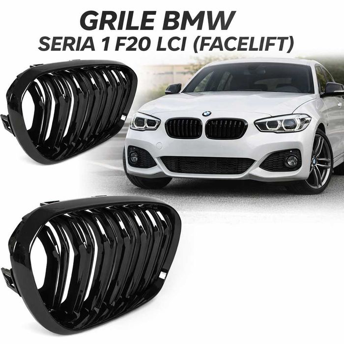 Grile Duble Centrale BMW Seria 1 F20 F21 LCI (2015-2018) Negru Lucios