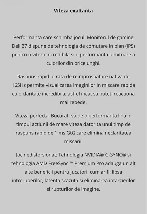 Monitor gaming Dell S2721DGFA 27”, QHD, 165Hz, Nano IPS