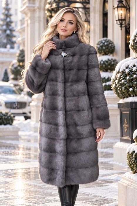 Haina blana vizon , Haină blană nurcă , Culoare Gri 4in1  , m.L-XXL