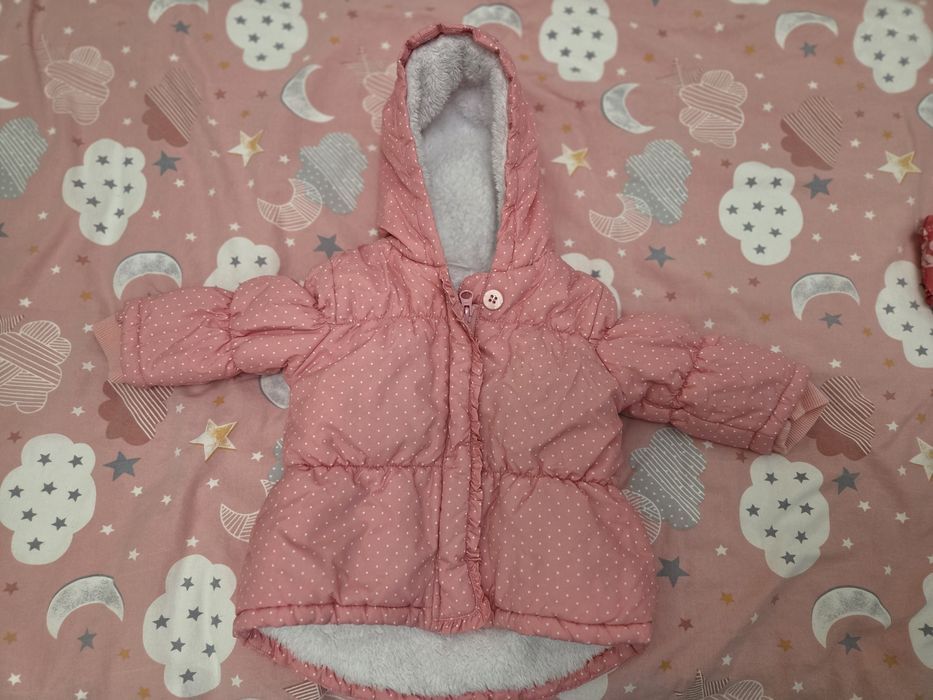 Geacă de iarnă puffer fetițe Next Baby, roz cu buline pentru 6-9 luni