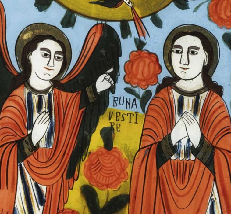 Icoană pe glajă „Buna Vestire”, atelier din Nicula, sec. XIX