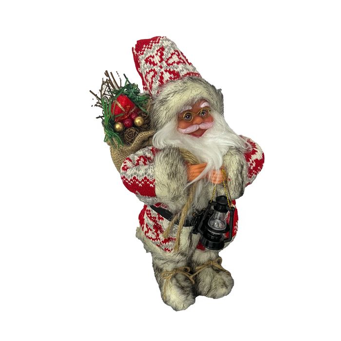 Mos Craciun Care Canta Muzica De Craciun cu Sac Cadou Si Felinar 30cm