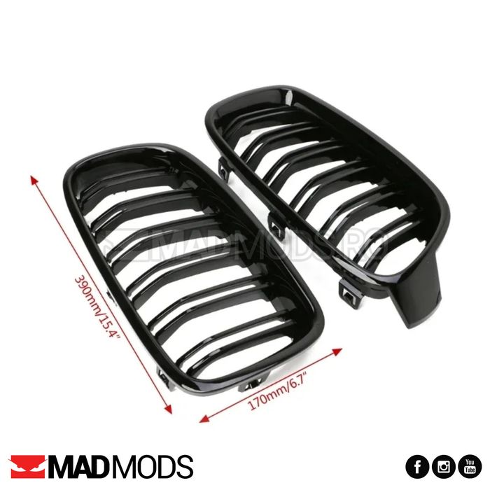 Set grile duble M BMW Seria 3 F30 F31 F80 M3 2012-2018 Negru Lucios