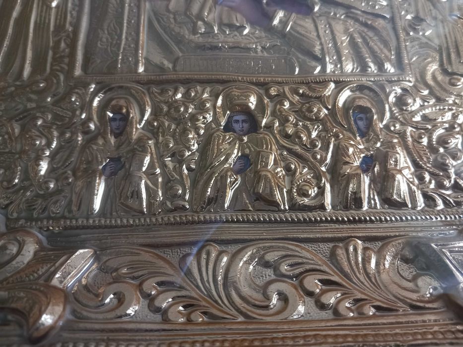 Уникална Руска Икона  с Обков  Почаевската Богородица и Светци