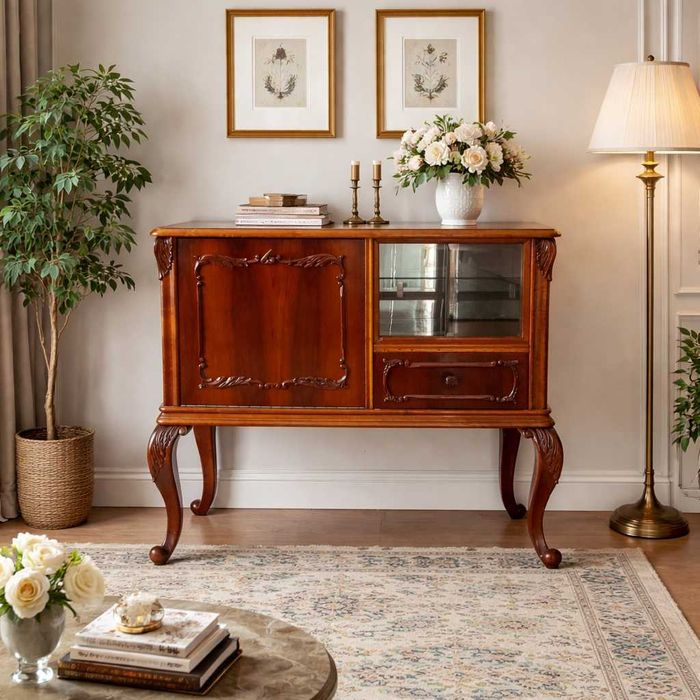 Comoda Vintage cu Vitrina Stil Florentin; Bufet; Mic Dulap