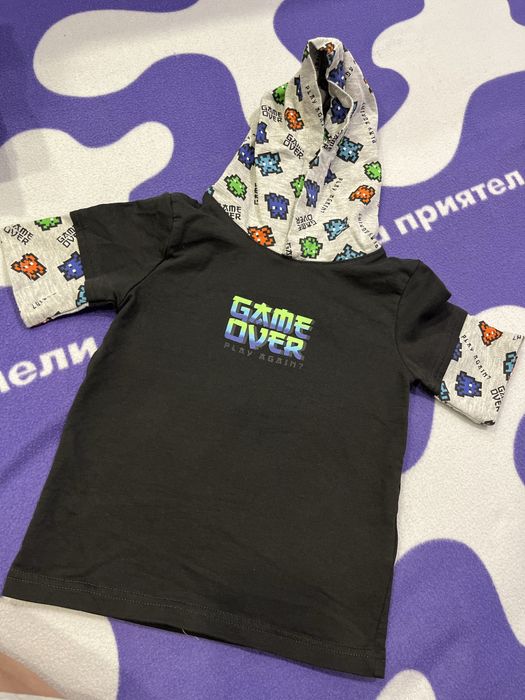 Тениска game over с качулка