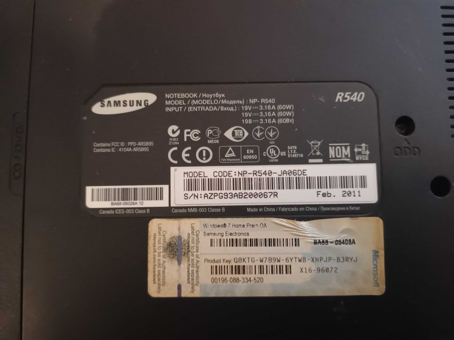 Лаптоп SAMSUNG  R540 за преинсталация и профилактика