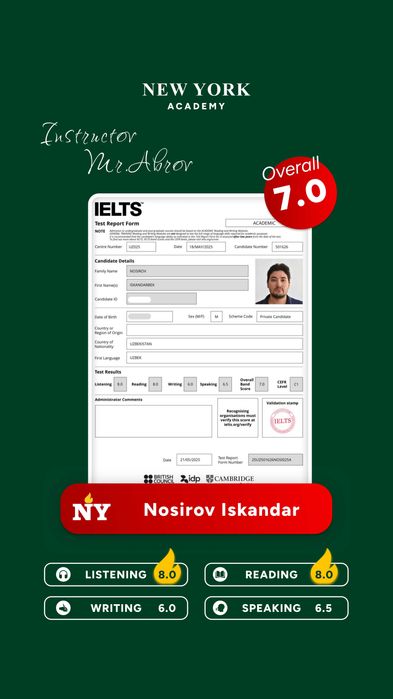 AQSHda o'qib kelgan IELTS 8.0 ustozdan ONLINE Ingliz tili va IELTS