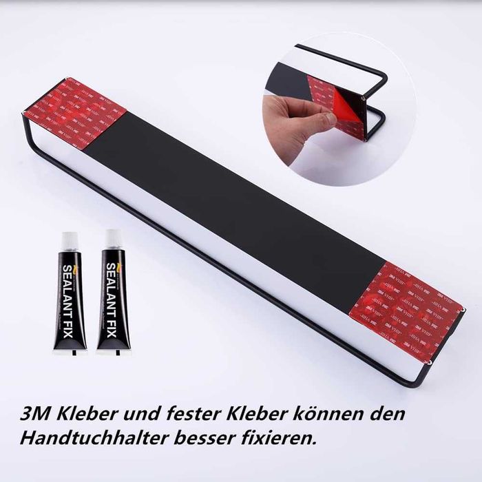 Suport pt prosoape  metalic, negru mat, fara gaurire perete TRANS GRAT