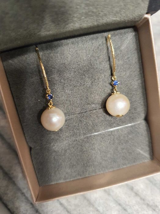 Cercei Aur cu Safir si Perle