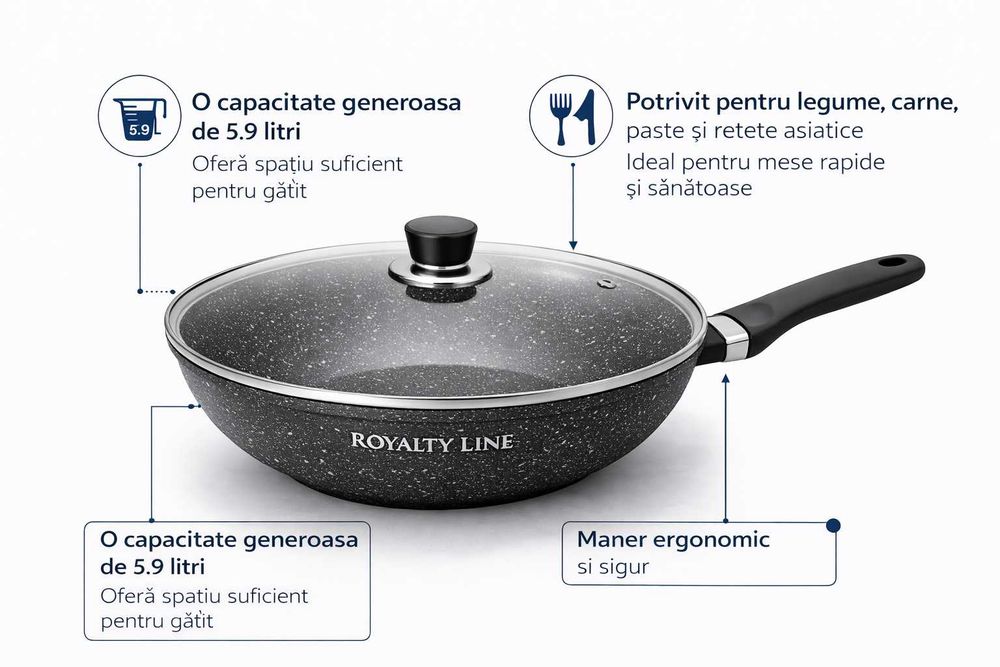 Wok din aluminiu turnat cu acoperire marmura 32 cm Royalty Line
