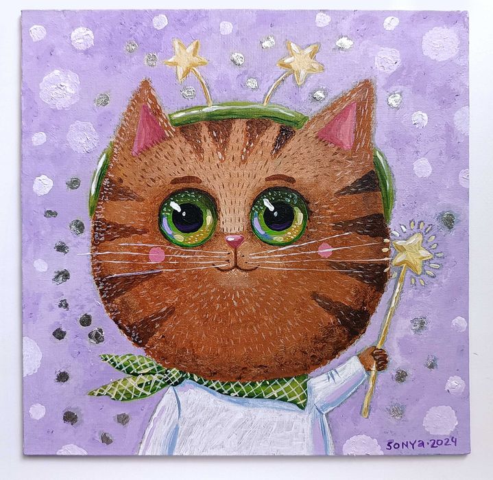 Кот, Картина акрилом на холсте, 25 х 25 см