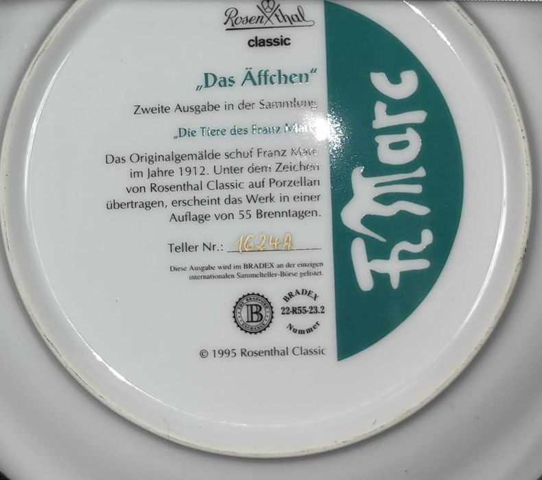 МАЙМУНАТА ROSENTHAL Порцеланова Чиния Картина Марк Брадекс