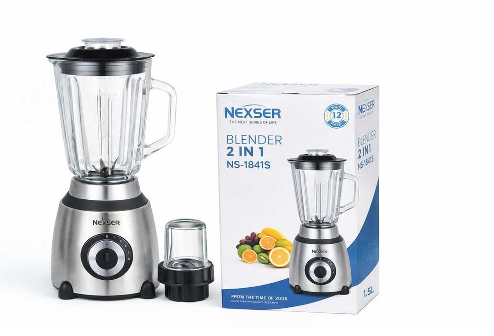 Блендер 2в1 Nexser NS1841S 1.5л 600W Мелничка Чопър Стъклена кана
