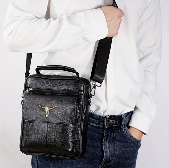 АКЦИЯ  Деловая мужская кожаная  сумка | Golden Bull