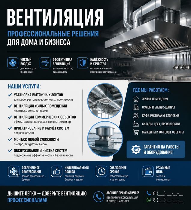 Вентиляция, вытяжные зонты.