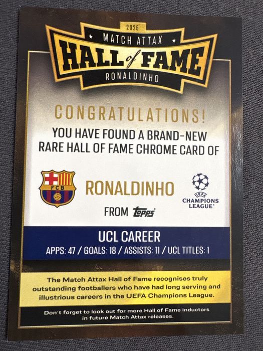 Match Attax Ronaldinho Hall of Fame