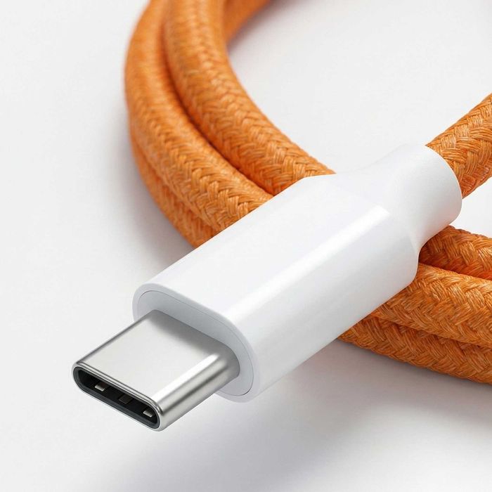 Cablu USB-C la USB-C 60W, Wyred by Monga, 1m, Împletit, Portocaliu NOU